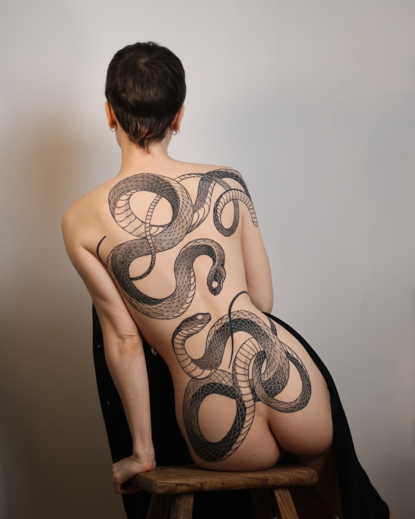 Large snake tattoo composition by Tonymontattoo